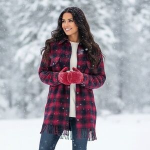 Telluride Clothing Co. Buffalo Plaid Wool Bend Shirt / Jacket with Fringe Medium